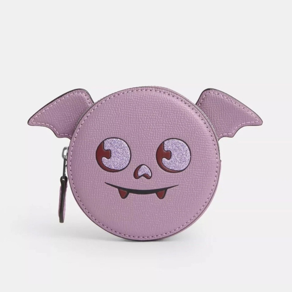 Coach Halloween Bat Coin Card Case in Silver/Jasmine Purple CW465 NWT